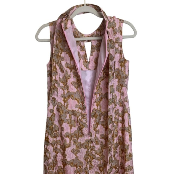 Vintage 60s Handmade Pink Gold Floral Keyhole Maxi Dress Fully Lined Size XS - Picture 5 of 8